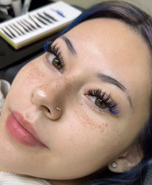 photo of eyelashes with blue tint